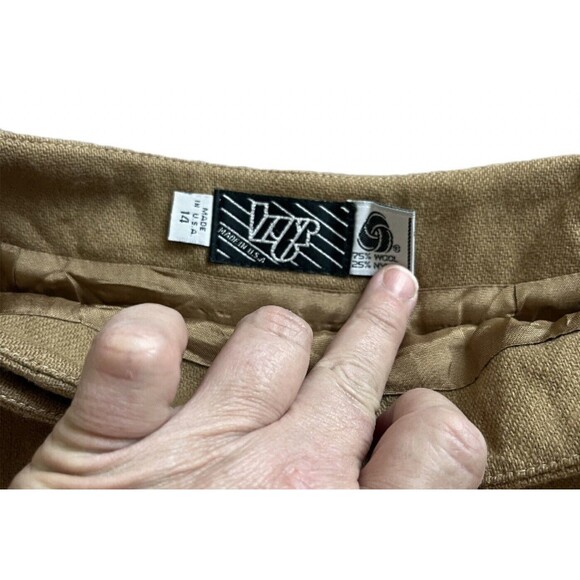 Vintage KGR Wool Blend Wrap Mini Skirt Tan Size 14 - Picture 7 of 7